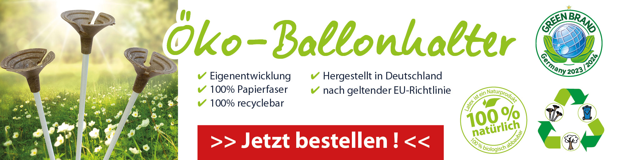Öko-Ballonhalter-Ballonhaltestab aus 100 Prozent Papier, Nachhaltig, EU-Konform