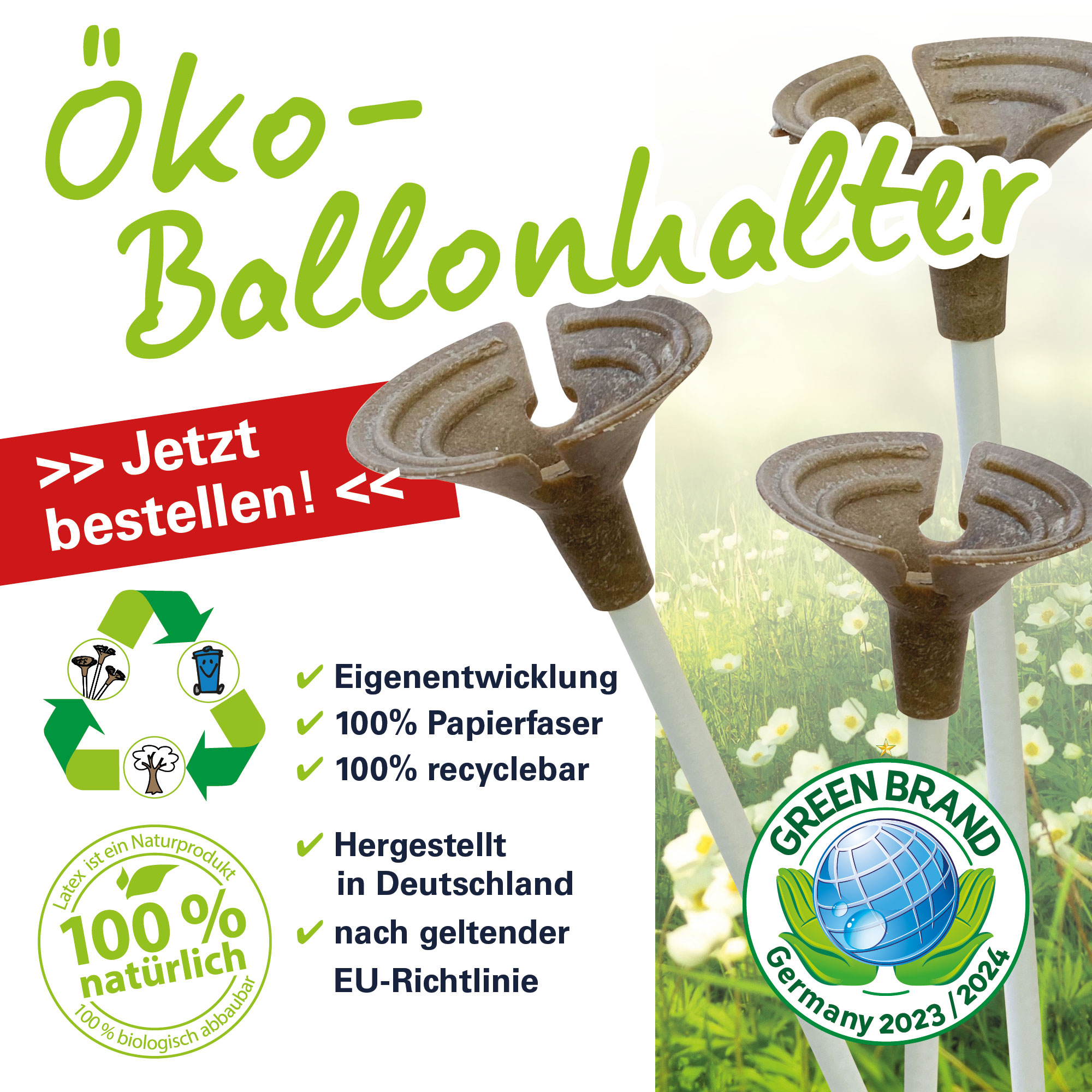 Öko-Ballonhalter-Ballonhaltestab aus 100 Prozent Papier, Nachhaltig, EU-Konform