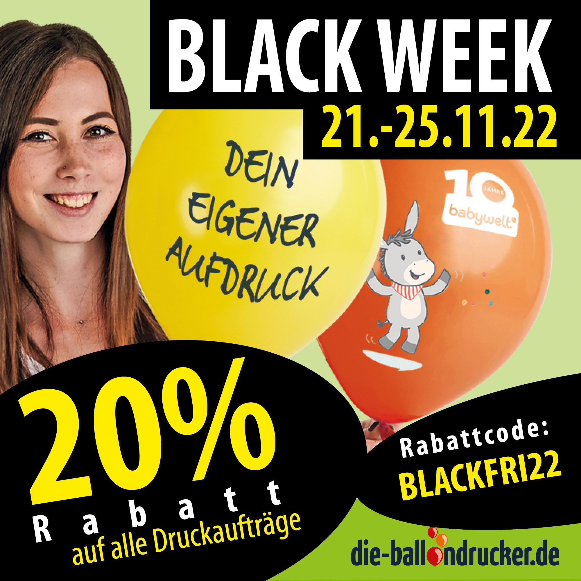 Black Week -Black-Friday Rabatt 20% auf bedruckte Luftballons