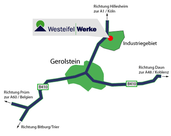 Anfahrtskizze zu den Westeifel Werken Gerolstein in der Ortsansicht