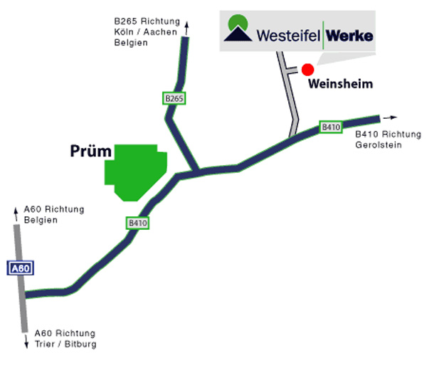 Anfahrtskizze zu den Westeifel Werken Weinsheim in der Ortsansicht