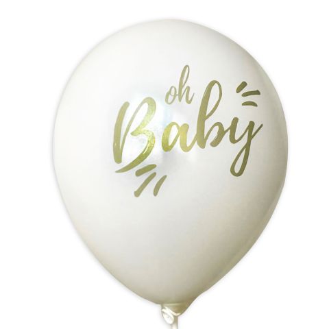 Luftballons „Oh Baby“ – weiße Ballons mit goldenem Aufdruck (10 Stück)