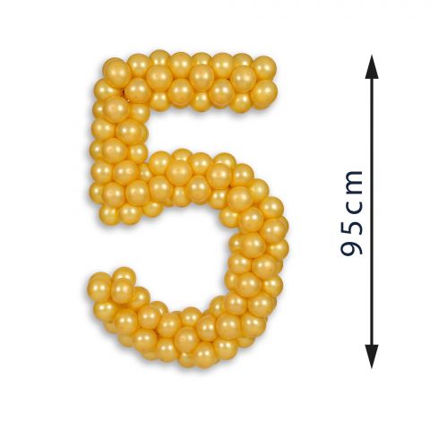 Easy-Fix-Mini Zahl "5" aus goldenen Ballons, Höhe 95 cm