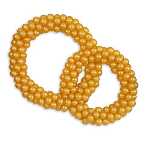 Ineinander verschachtelte Ringe aus goldenen Luftballons. Gemacht aus dem Easy-Fix-System der Ballondrucker.
