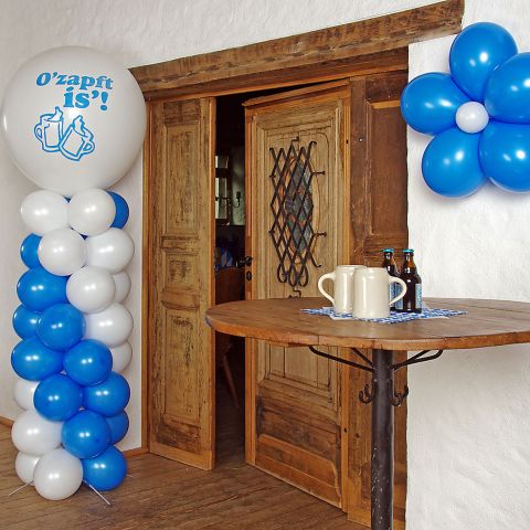 Oktoberfest Säule aus Luftballons mit bedrucktem Riesenballon "O-zapft is!"