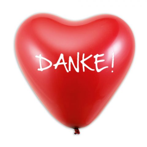 Roter Herzballon mit weißem Aufdruck "Danke!"