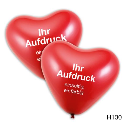 Große Herzballons mit individuellem, einseitigem weißen Aufdruck hier zu bestellen.