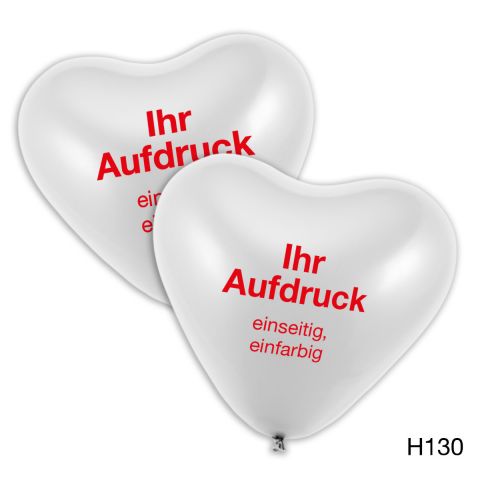 weiße, große Herzballons mit individuellem Logo oder Schriftzug einfarbig zu bedrucken.