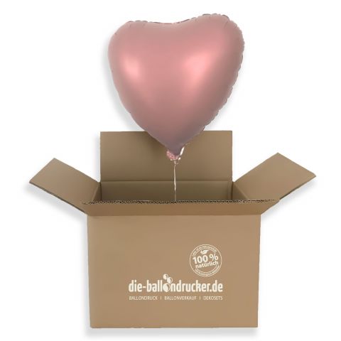 Heliumgefülltes Herz in Rose, rosé copper kommt aus Karton, gefüllt mit helium, Luftballonpost