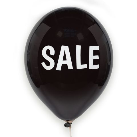 Schwarzer Ballon mit weißem Aufdruck "SALE".