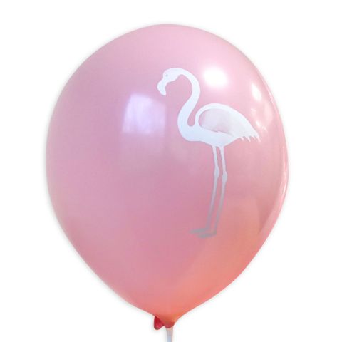 Rosa Ballon mit weißem Audruck "Flamingo".