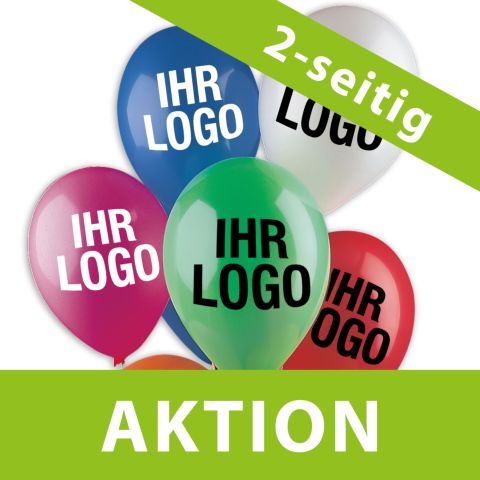 Aktion: 500 bunte, 2-seitig bedruckte Luftballons mit Ihrem Firmenlogo oder Motiv in schwarz oder weiß.