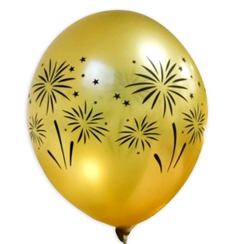 Goldener ballon mit schwarzem Feuerwerk-Aufdruuck, rundum.