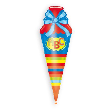 Bunter Folienballon in Schultütenform mit Aufdruck "ABC"