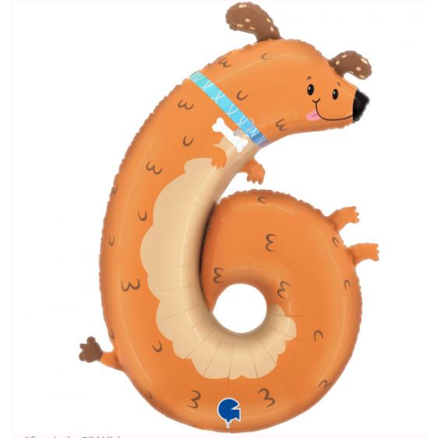 Pferd Folienballon Zahl 5, braun mit gelben Sattel und Zügeln sowie gelben Sternen