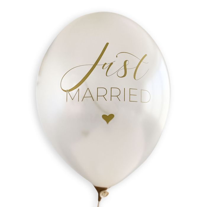 Luftballons „Just Married“ – weiße Metallic-Ballons mit goldenem Aufdruck  (10 Stück)