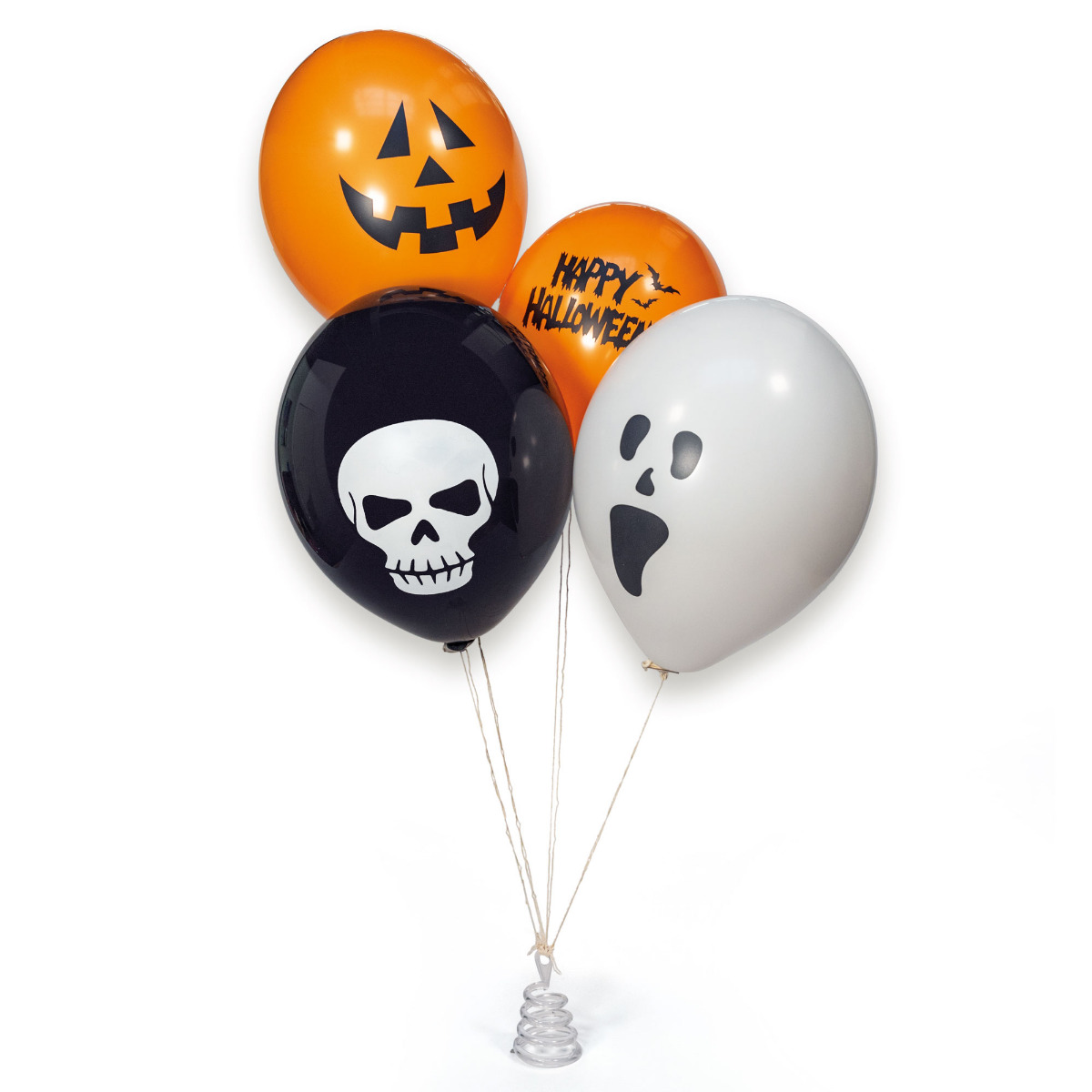 Halloween-Ballons 20 Stück – Schwarz, Orange, Weiß, Grün Mit Geister & Hexenhut-Motiven