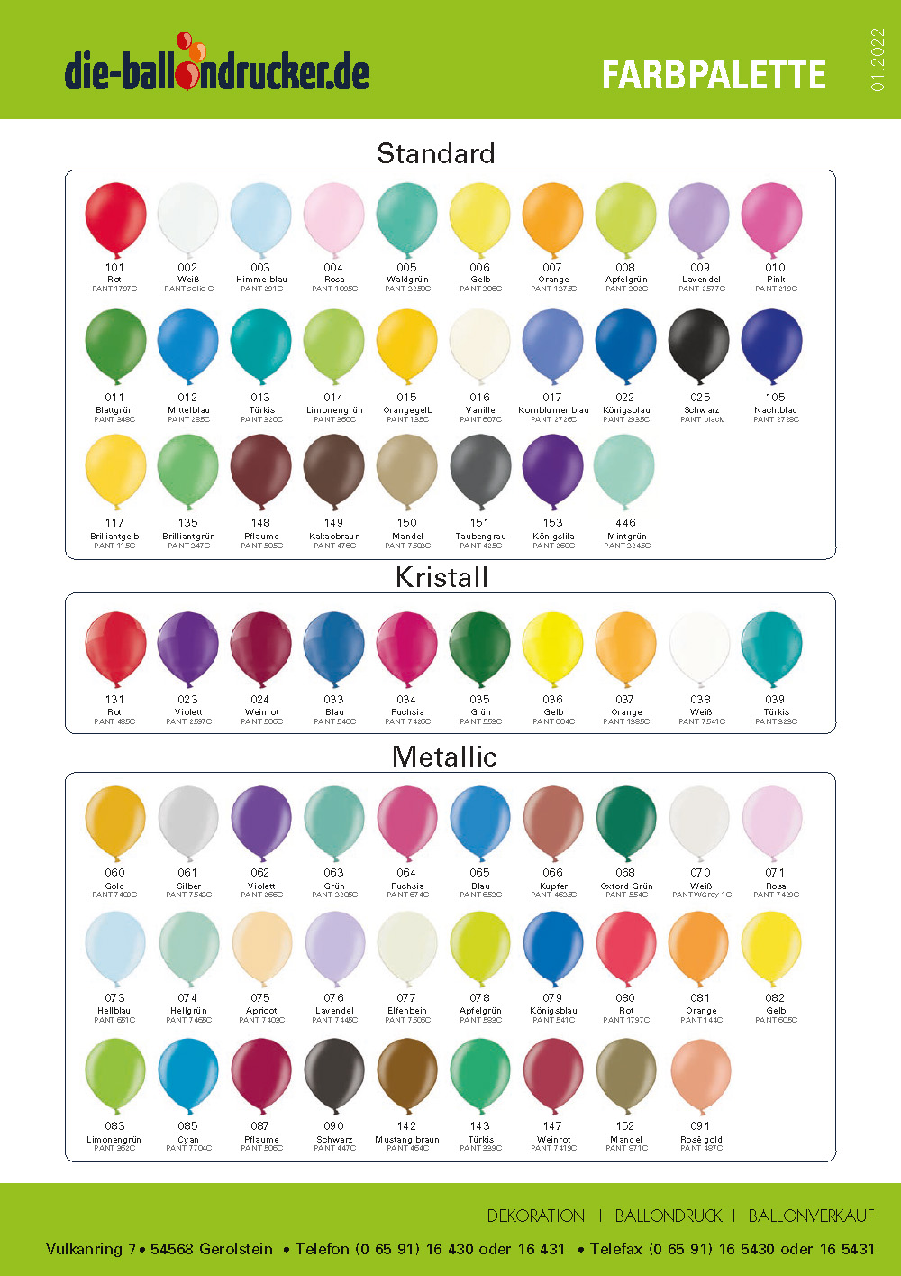 Luftballonfarben standard, kristall, metallic