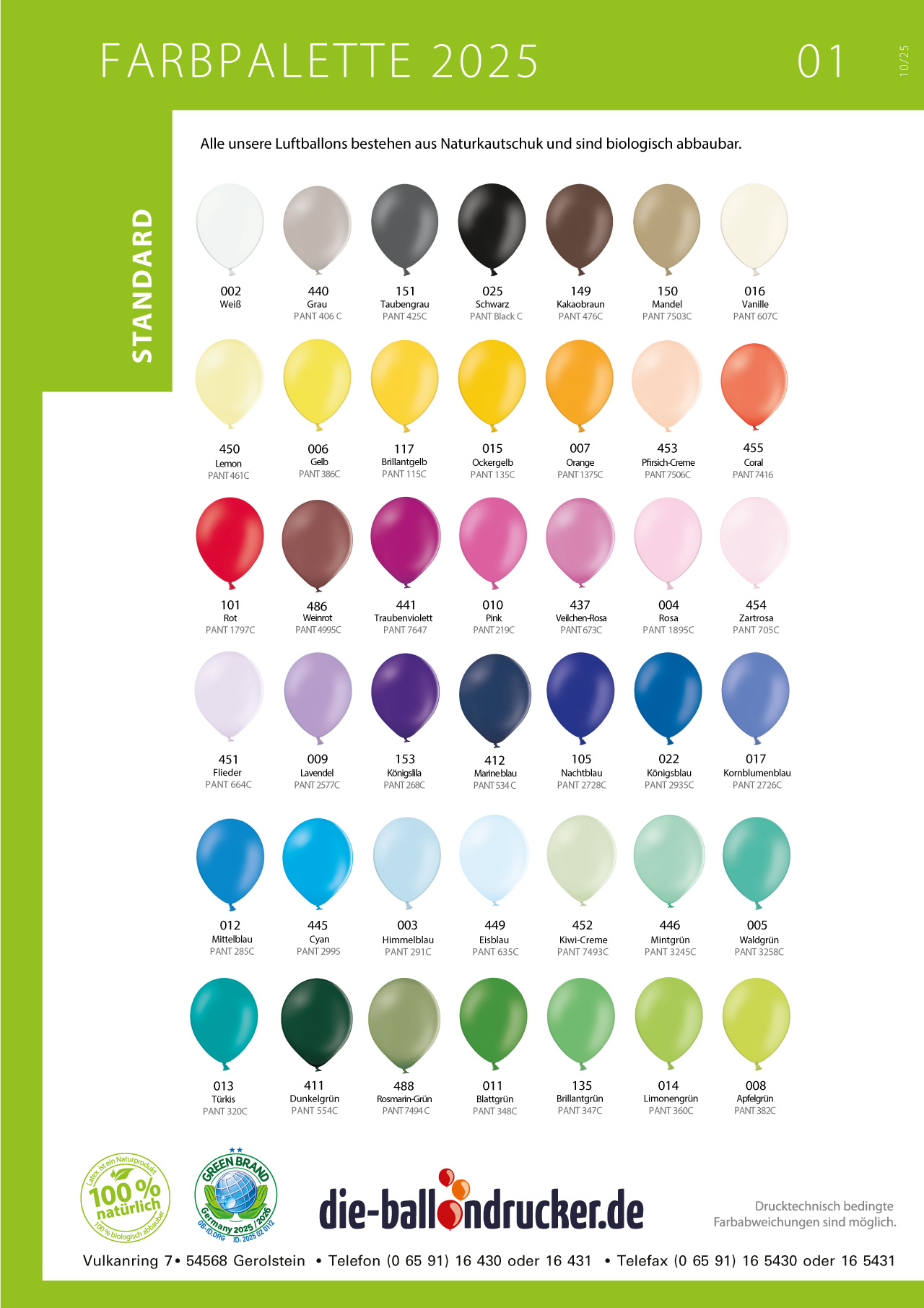 Luftballonfarben standard, kristall, metallic