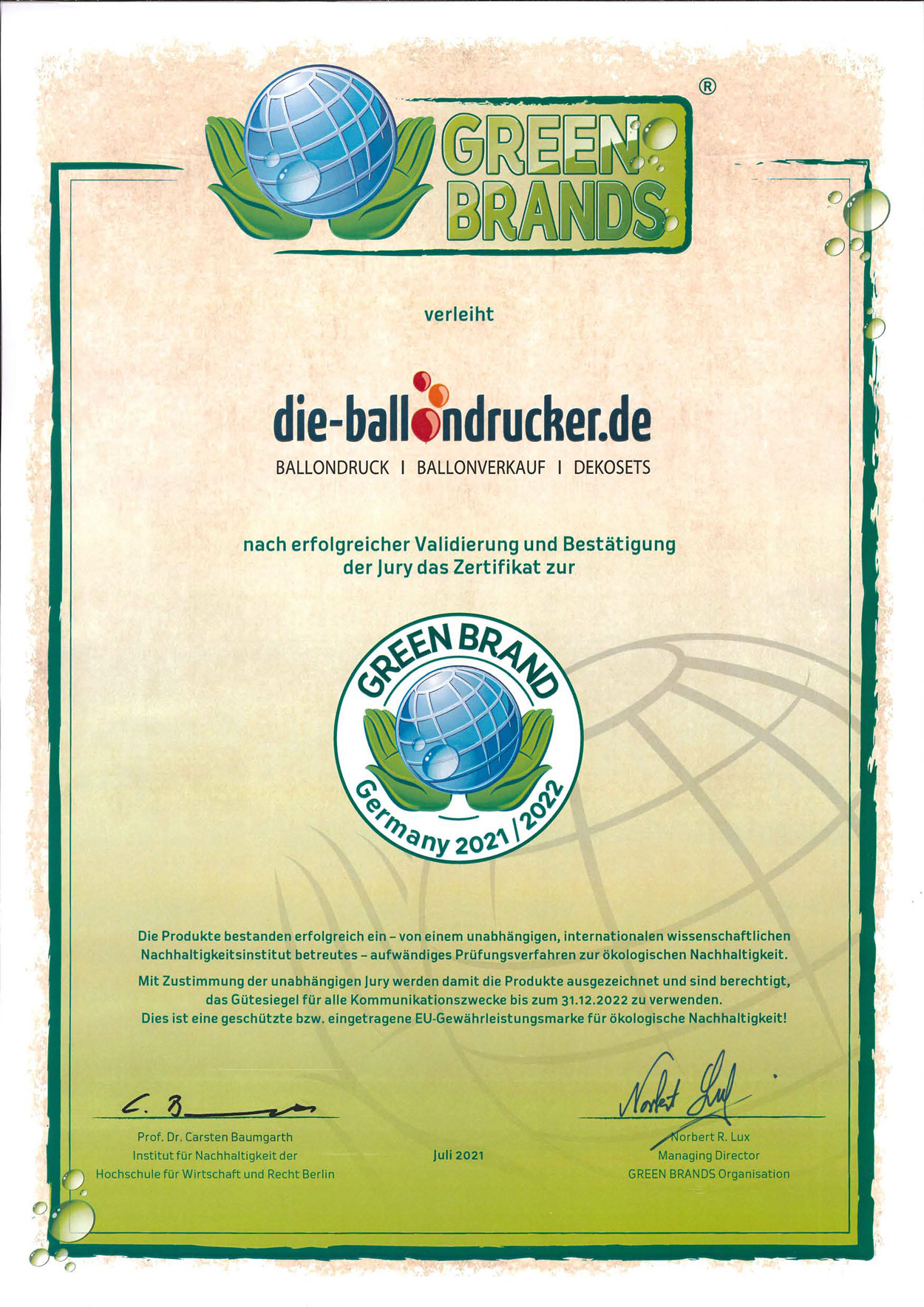 GREEN BRANDS Zertifikat 2021/2022