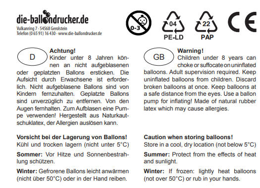 Warnhinweis Luftballon